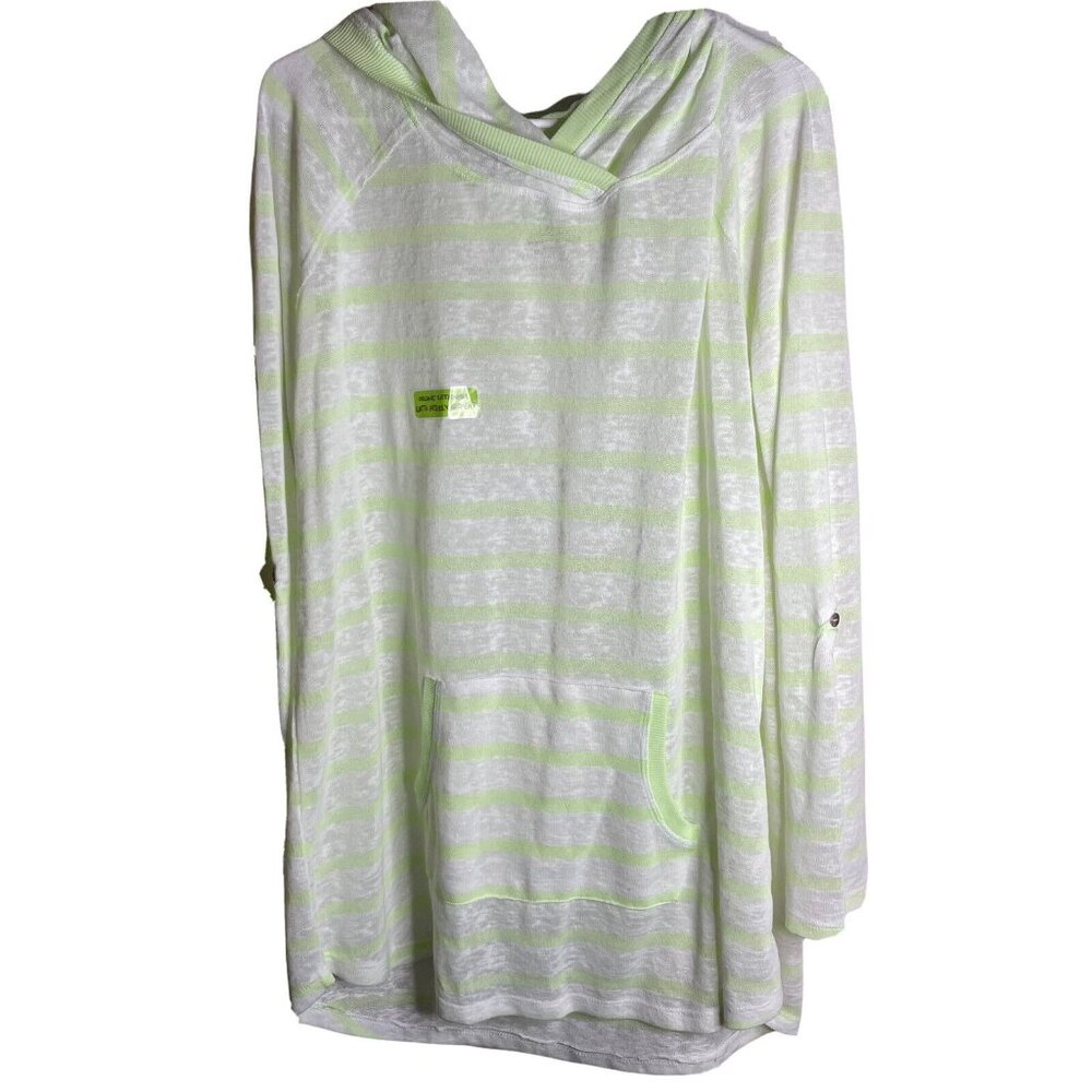 Earth Yoga Women’s XXL Green White Striped Hoodie Tunic Sweater Organic New